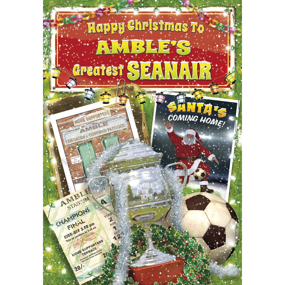 front of card showing a selection of different personalisations of this cartoon christmas card for a seanair