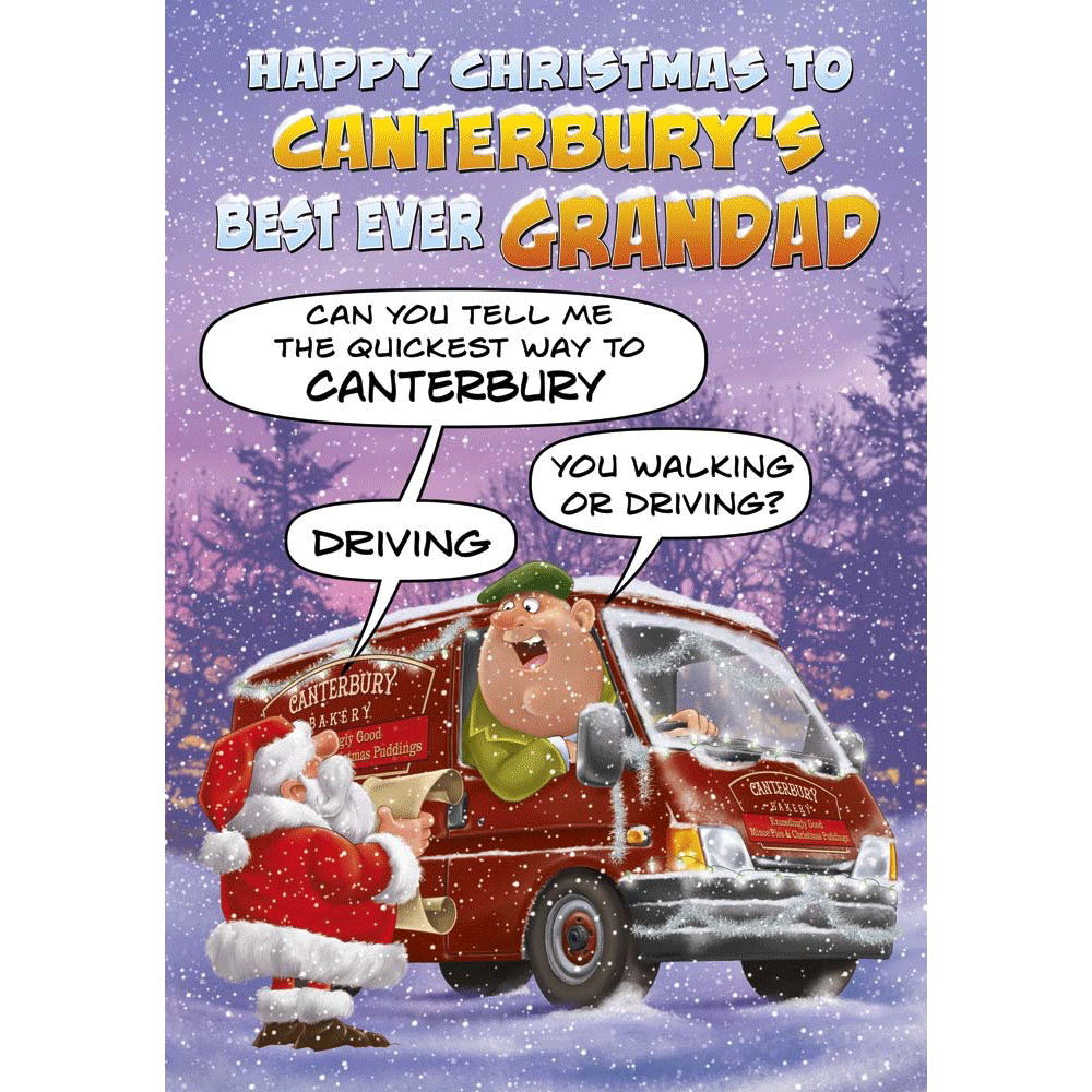 front of card showing a selection of different personalisations of this cartoon christmas card for a grandad