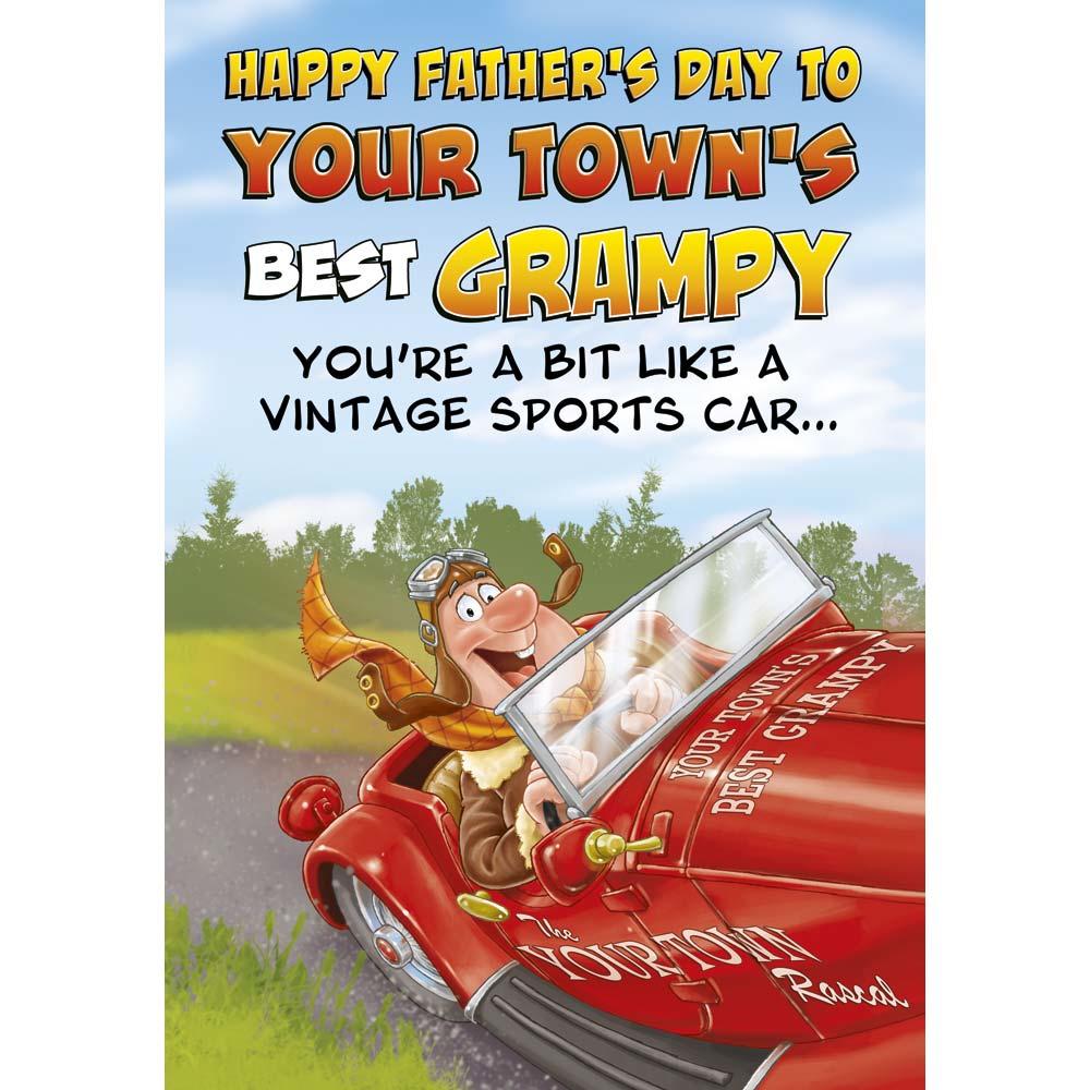 funny father's day card for a grampy with a colourful cartoon illustration