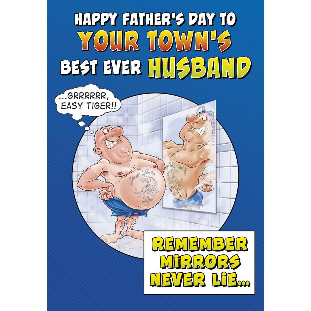 funny father's day card for a husband with a colourful cartoon illustration