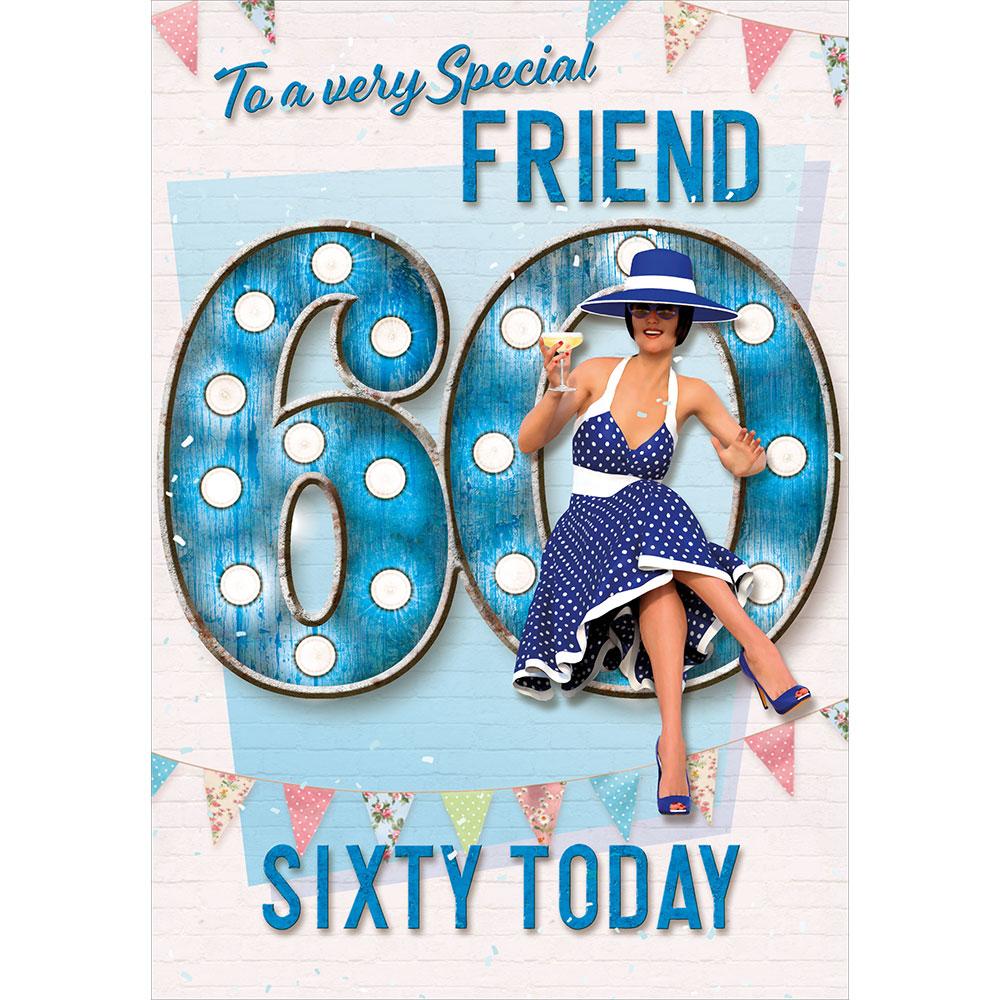 S2036 WA Special Friend 60th Birthday Card Sixty Years Blue Polka 