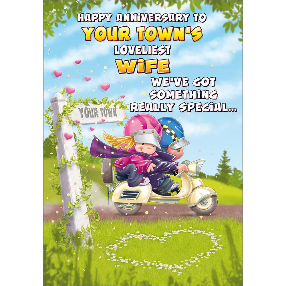 anniversary greeting card featuring humour illustration for a wife from the up your street range