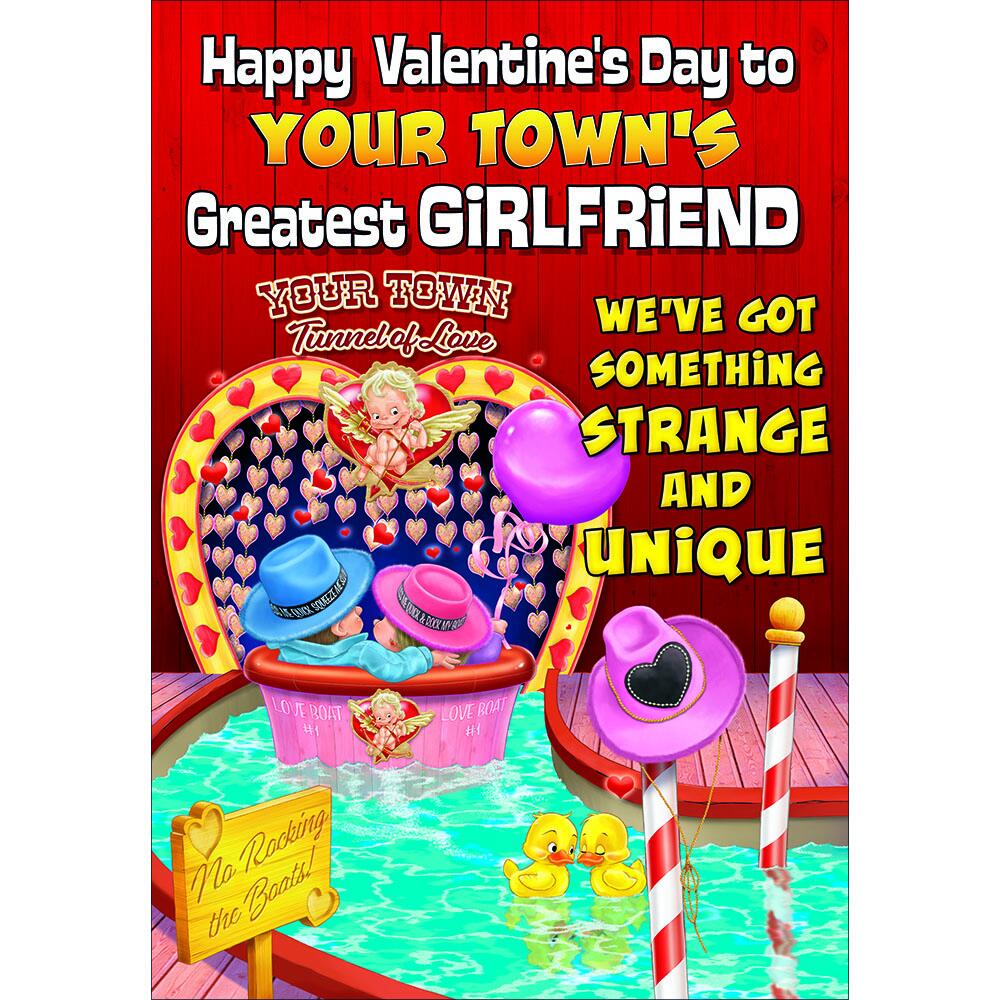 valentines day greeting card featuring humour illustration for a girlfriend from the up your street range