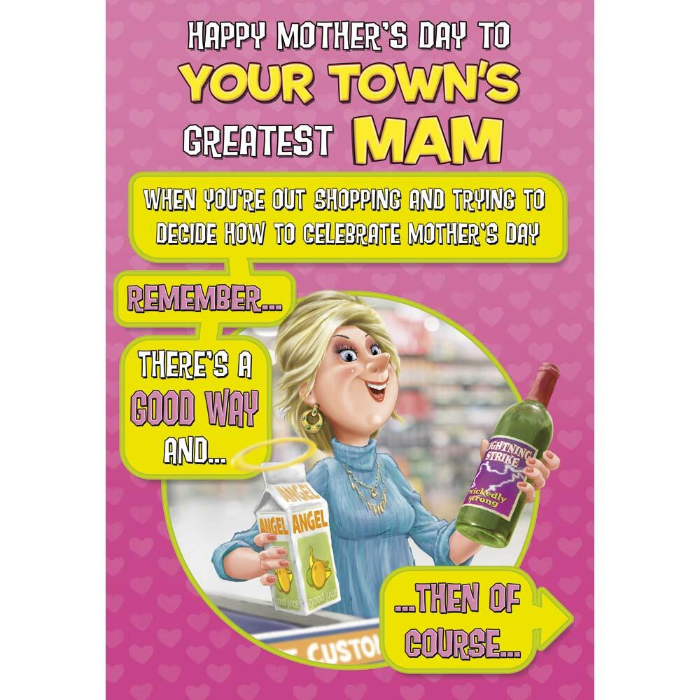 mother's day greeting card featuring humour illustration for a mam from the up your street range