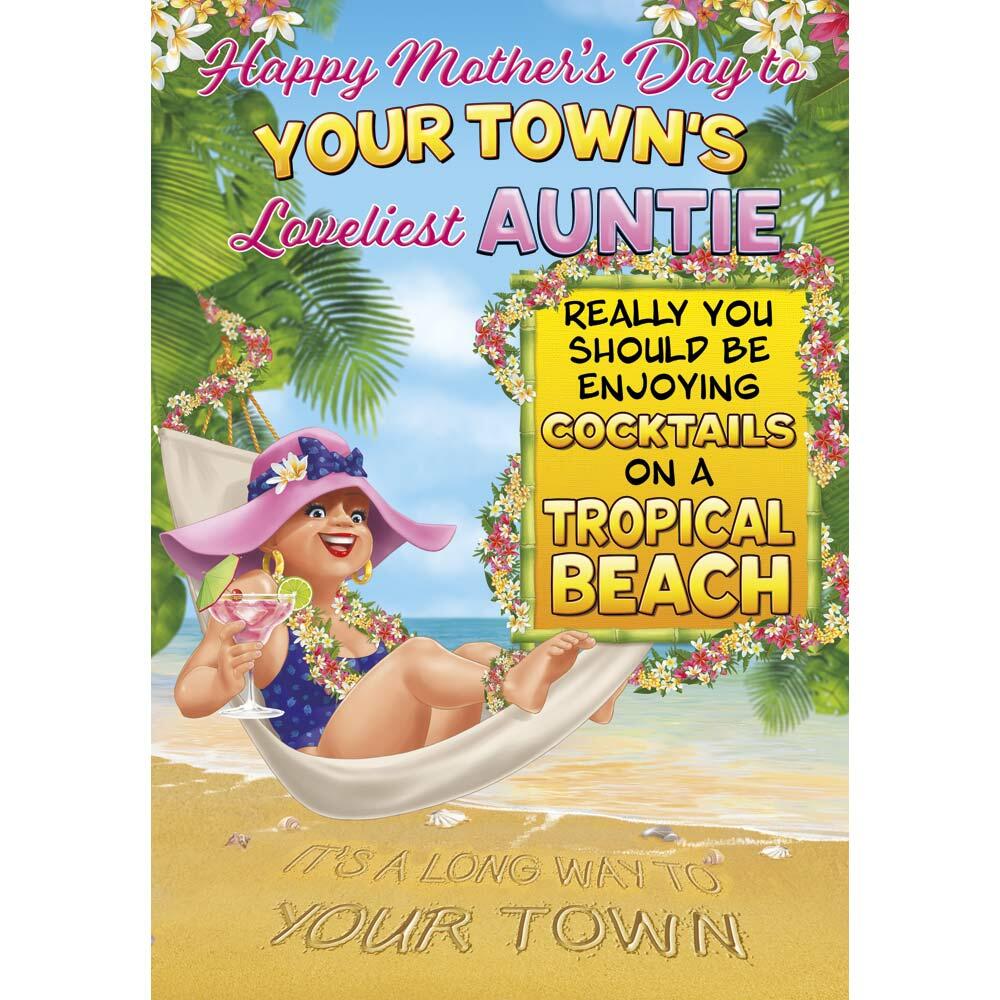 mother's day greeting card featuring humour illustration for a auntie from the up your street range