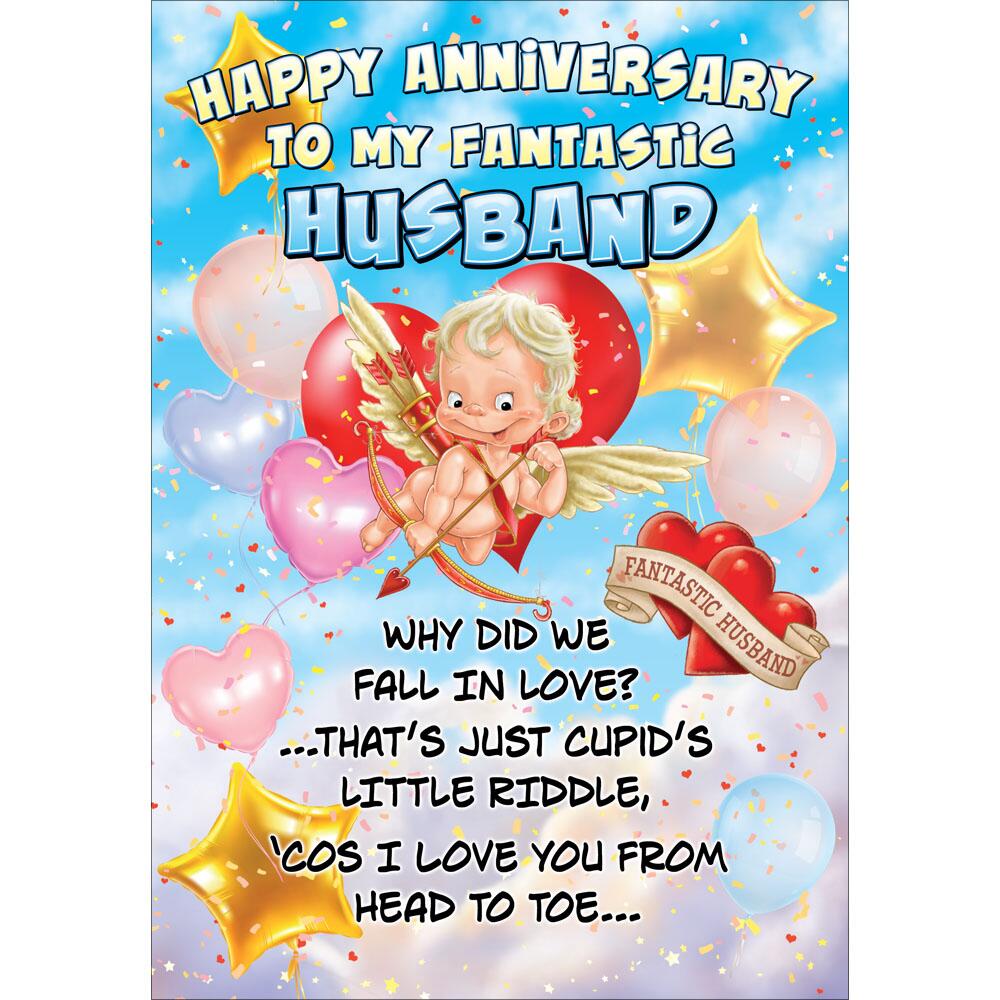 anniversary greeting card featuring humour illustration for a husband from the up your street range