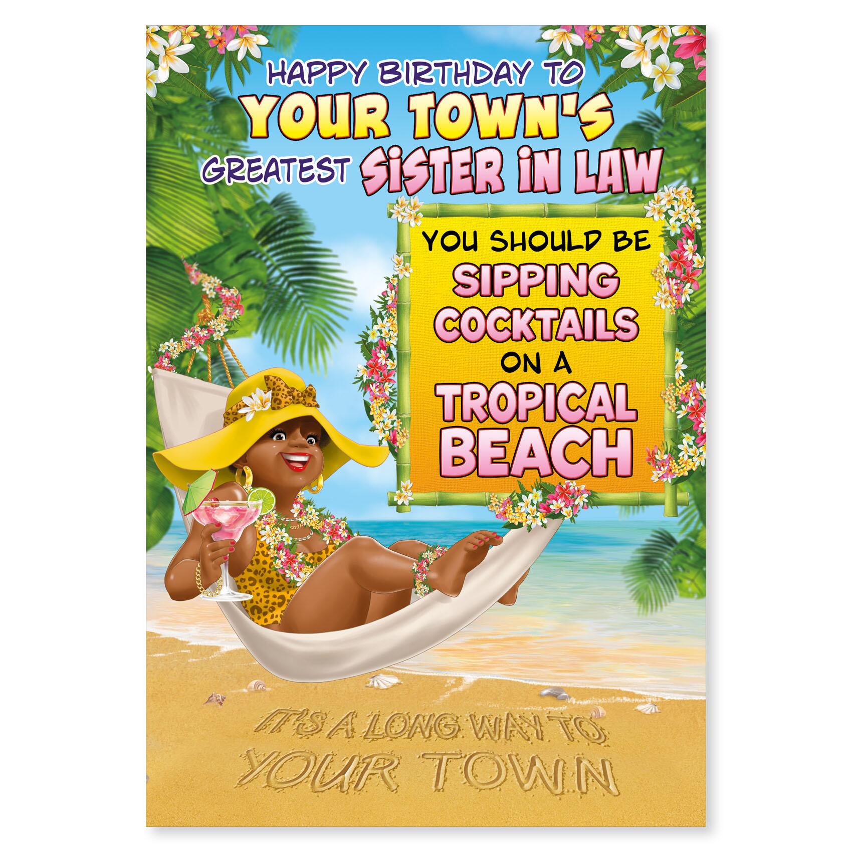 birthday > female birthday greeting card featuring humour illustration for a sister in law from the up your street range