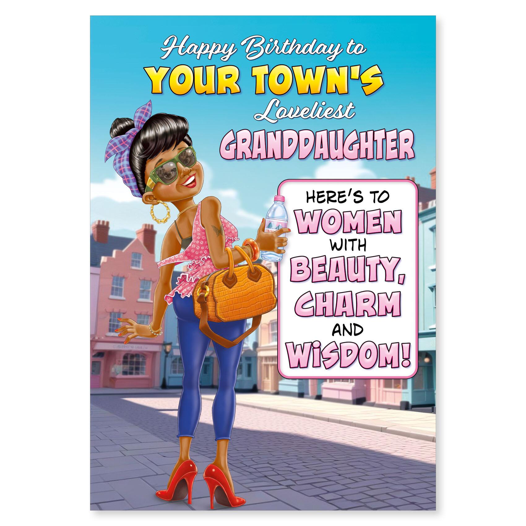 birthday > female birthday greeting card featuring humour illustration for a granddaughter from the up your street range