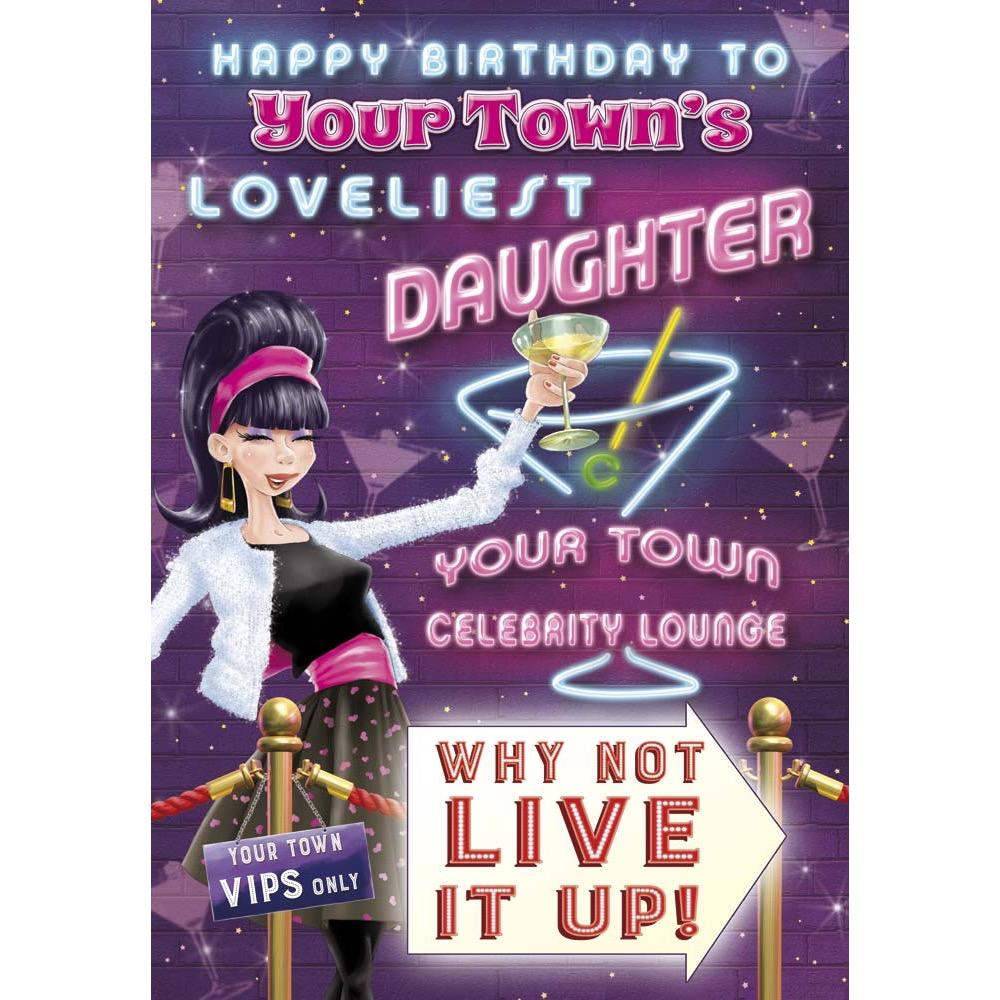 funny birthday card for a daughter with a colourful cartoon illustration