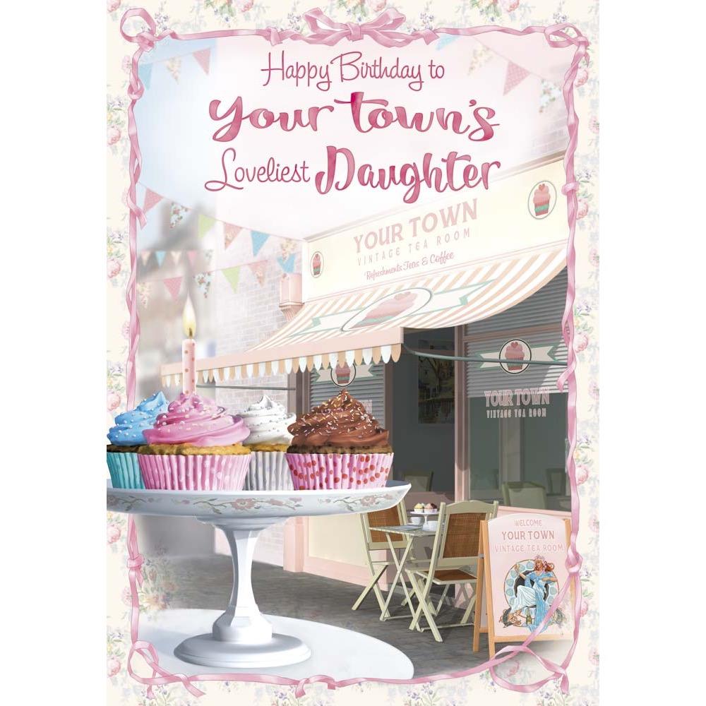 classic birthday card for a daughter with a colourful realistic illustration