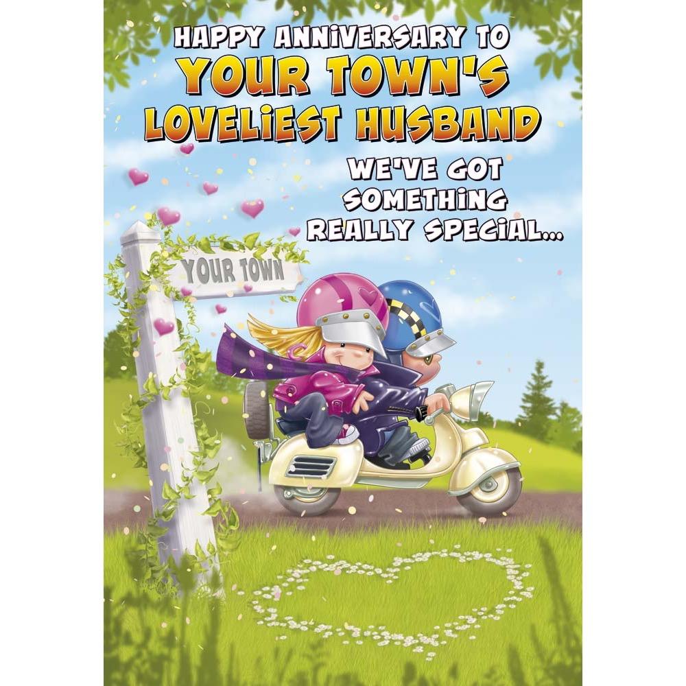 funny anniv non wed card for a husband with a colourful cartoon illustration