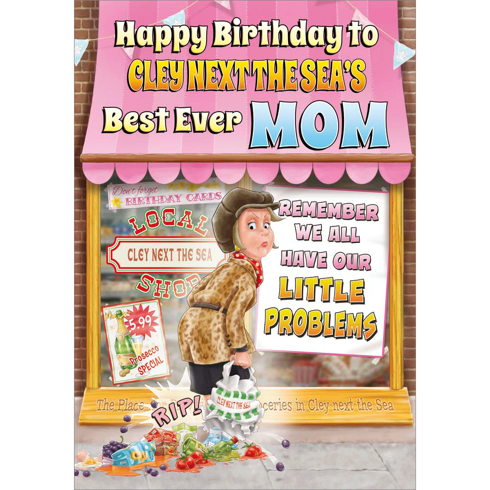 front of card showing a selection of different personalisations of this cartoon birthday card for a mom