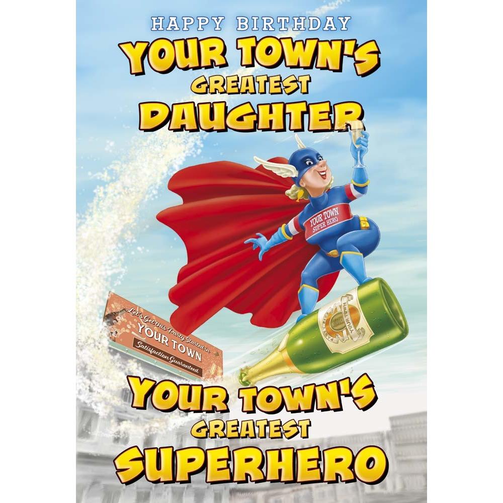 funny birthday card for a daughter with a colourful cartoon illustration