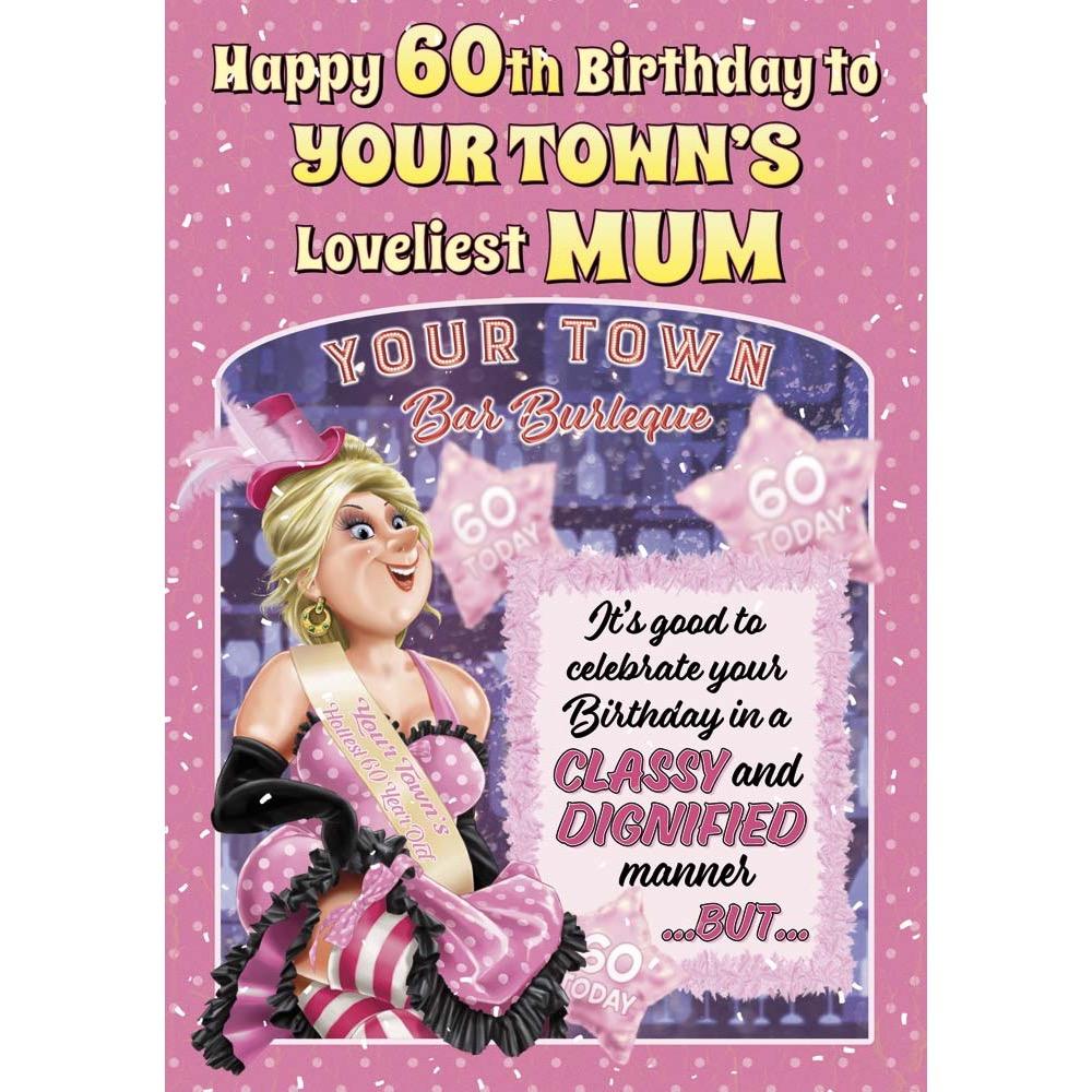 funny age 60 card for a mum with a colourful cartoon illustration