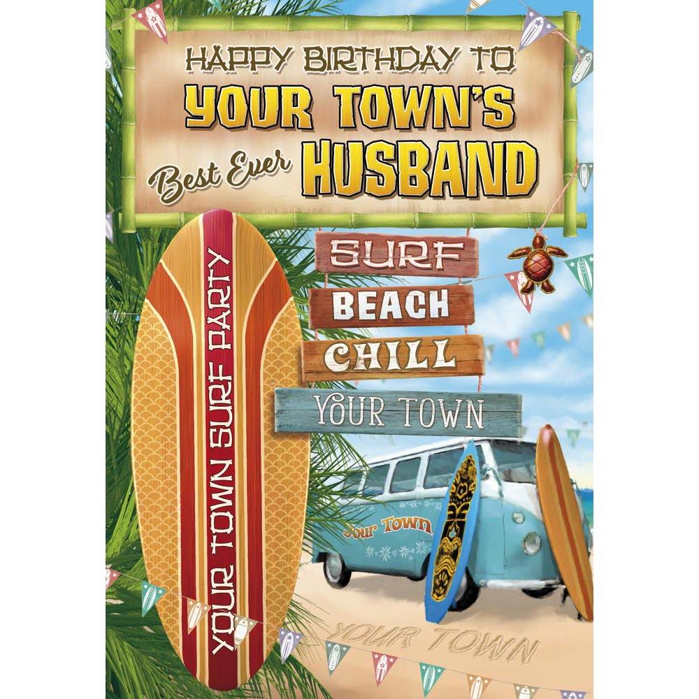 whimsical birthday card for a husband with a colourful whimsical illustration