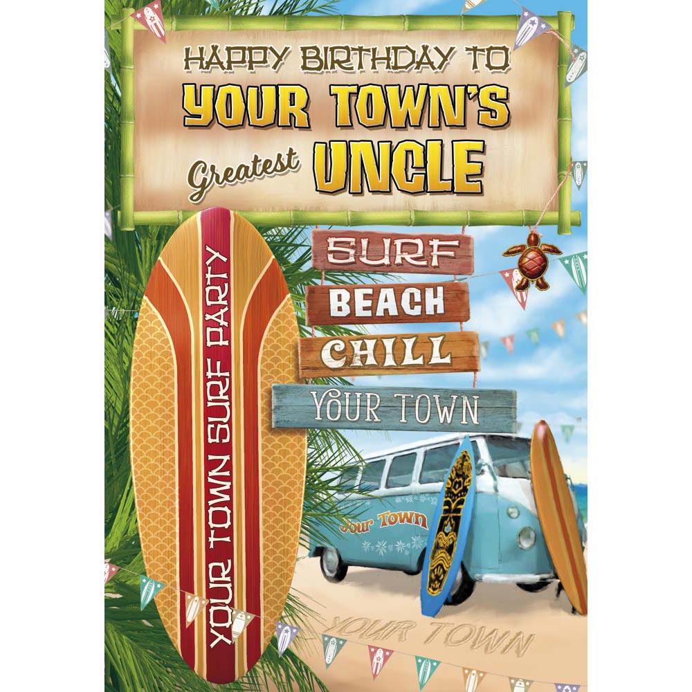 whimsical birthday card for a uncle with a colourful whimsical illustration