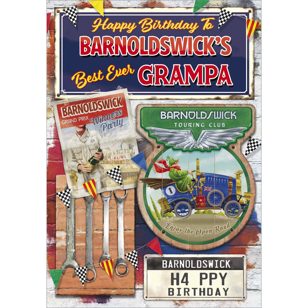 front of card showing a selection of different personalisations of this great birthday card for a grampa