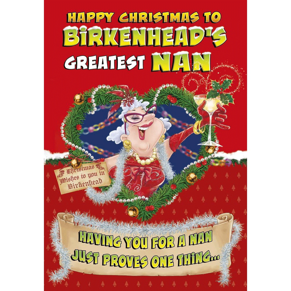 front of card showing a selection of different personalisations of this cartoon christmas card for a nan