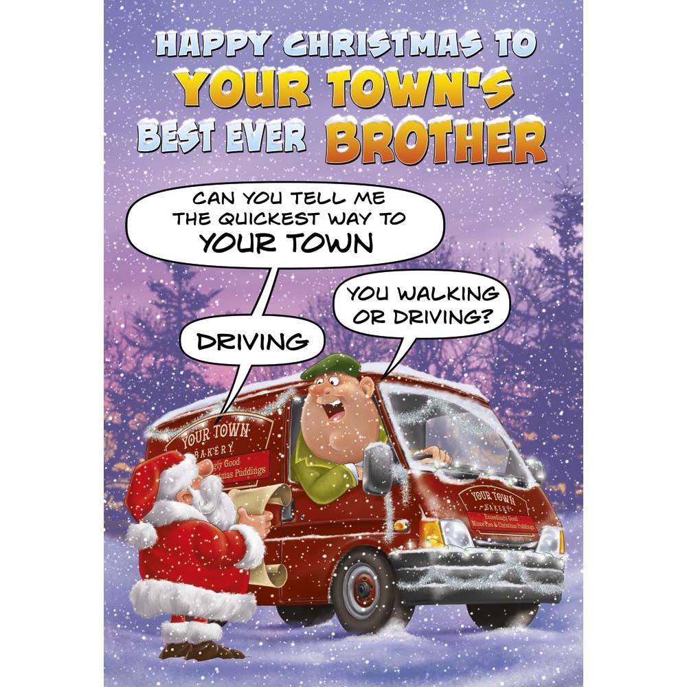 funny christmas card for a brother with a colourful cartoon illustration