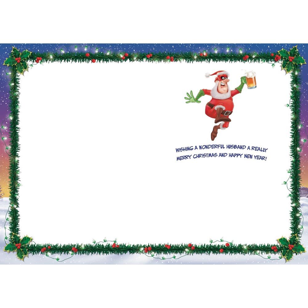inside full colour cartoon illustration of christmas card for a husband