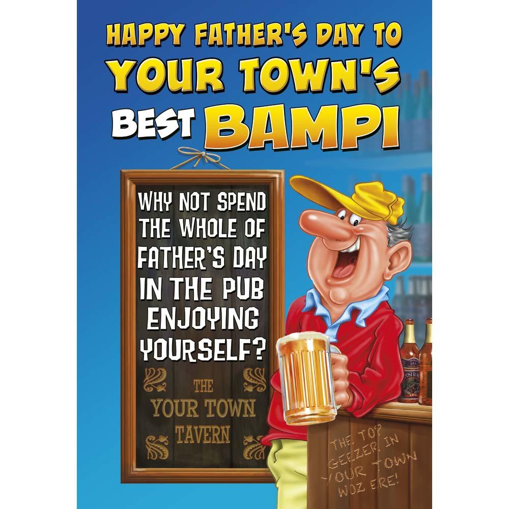 funny father's day card for a bampi with a colourful cartoon illustration