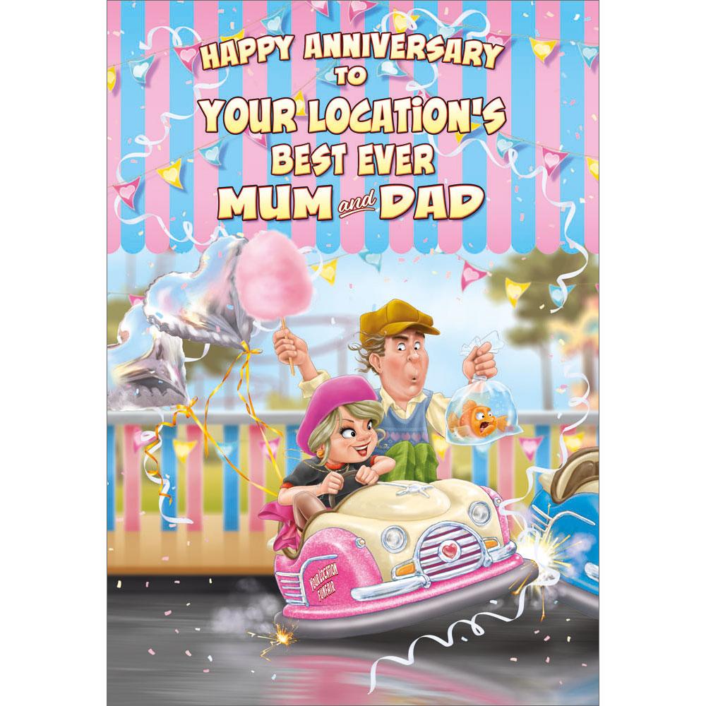 anniversary greeting card featuring humour illustration for a mum and dad from the up your street range