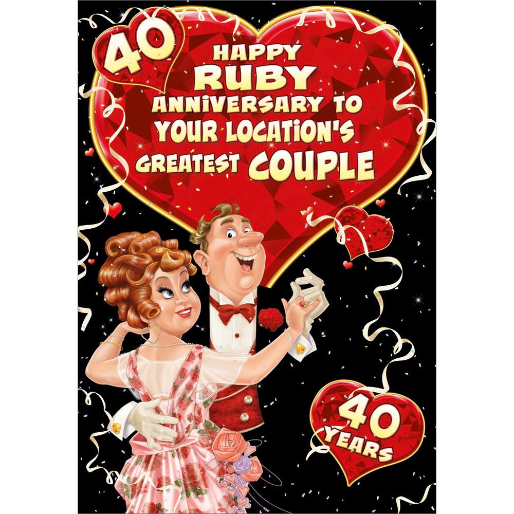 40th (ruby) anniversary greeting card featuring humour illustration for a couple from the up your street range