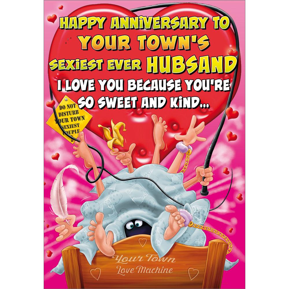 anniversary greeting card featuring humour illustration for a husband from the up your street range