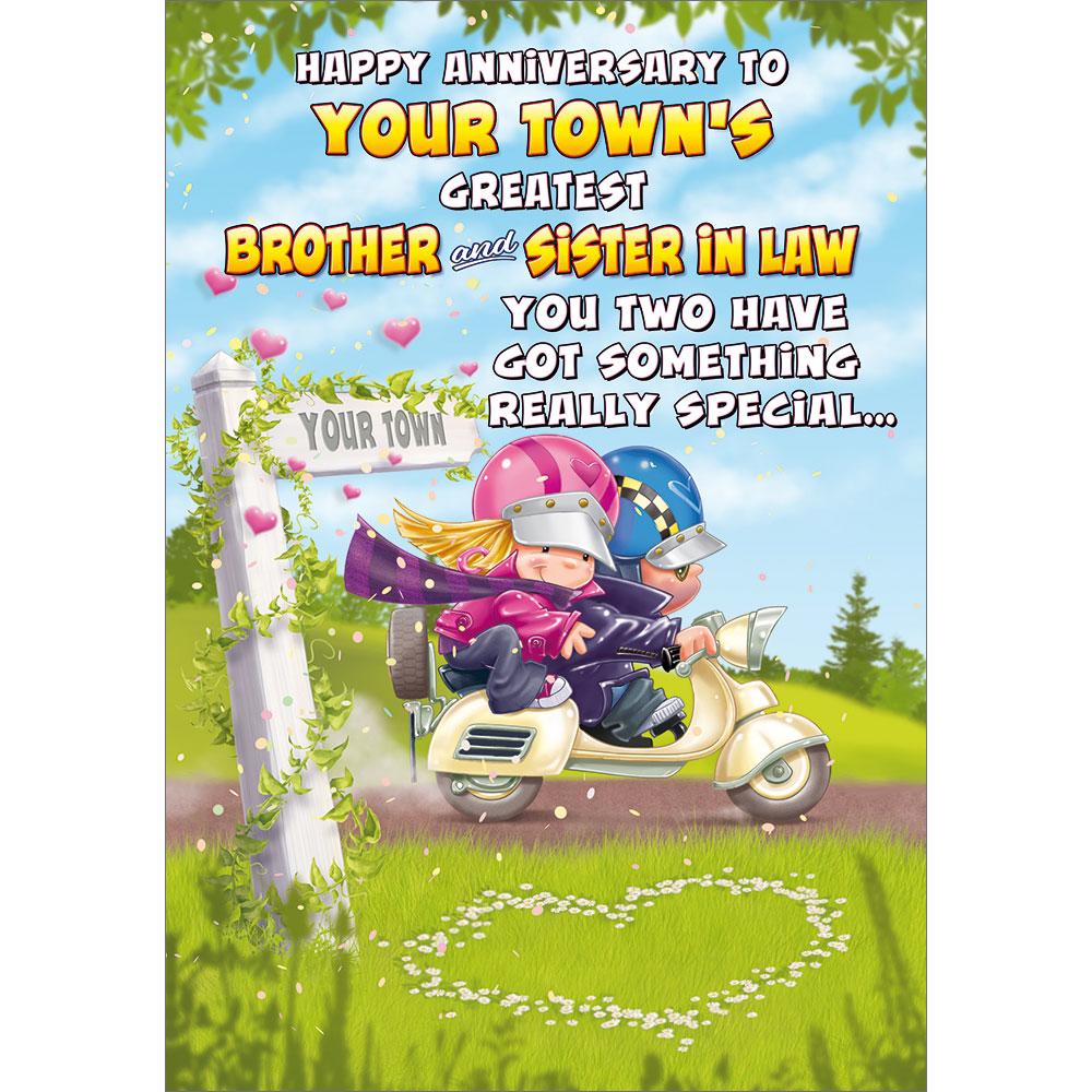 anniversary greeting card featuring humour illustration for a brother and sister in law from the up your street range