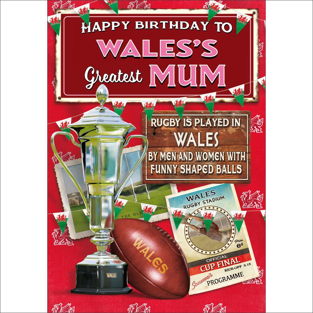 birthday greeting card featuring traditional illustration for a mum from the rugby nuts range