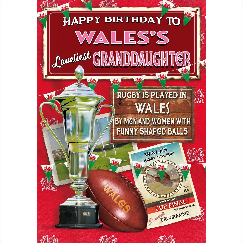 birthday greeting card featuring traditional illustration for a granddaughter from the rugby nuts range