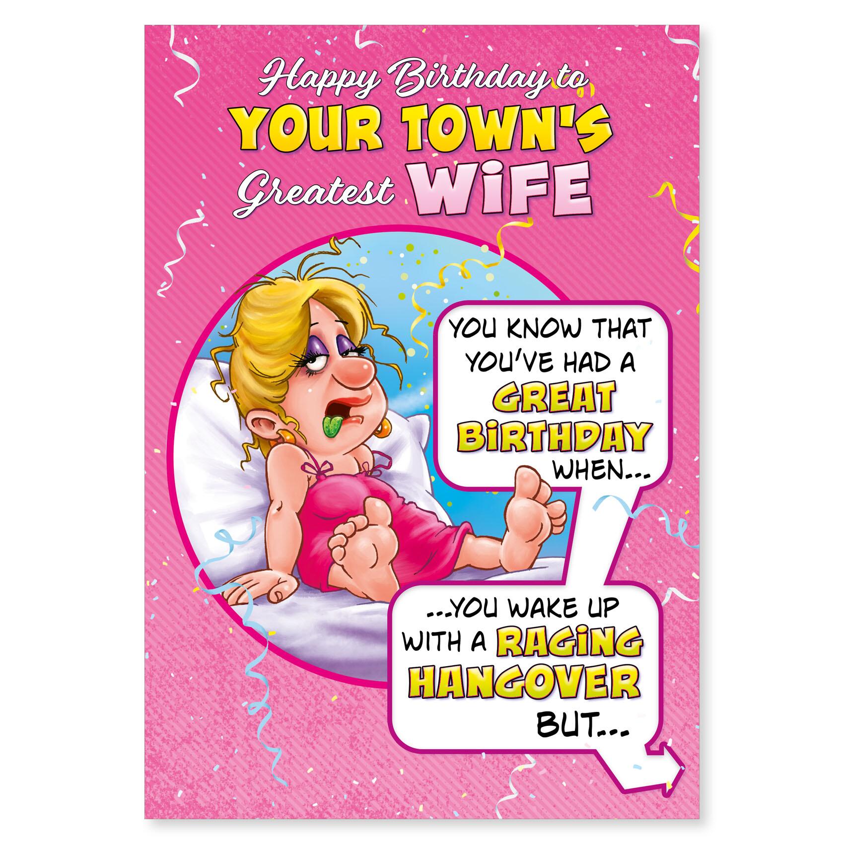 birthday > female birthday greeting card featuring humour illustration for a wife from the up your street range