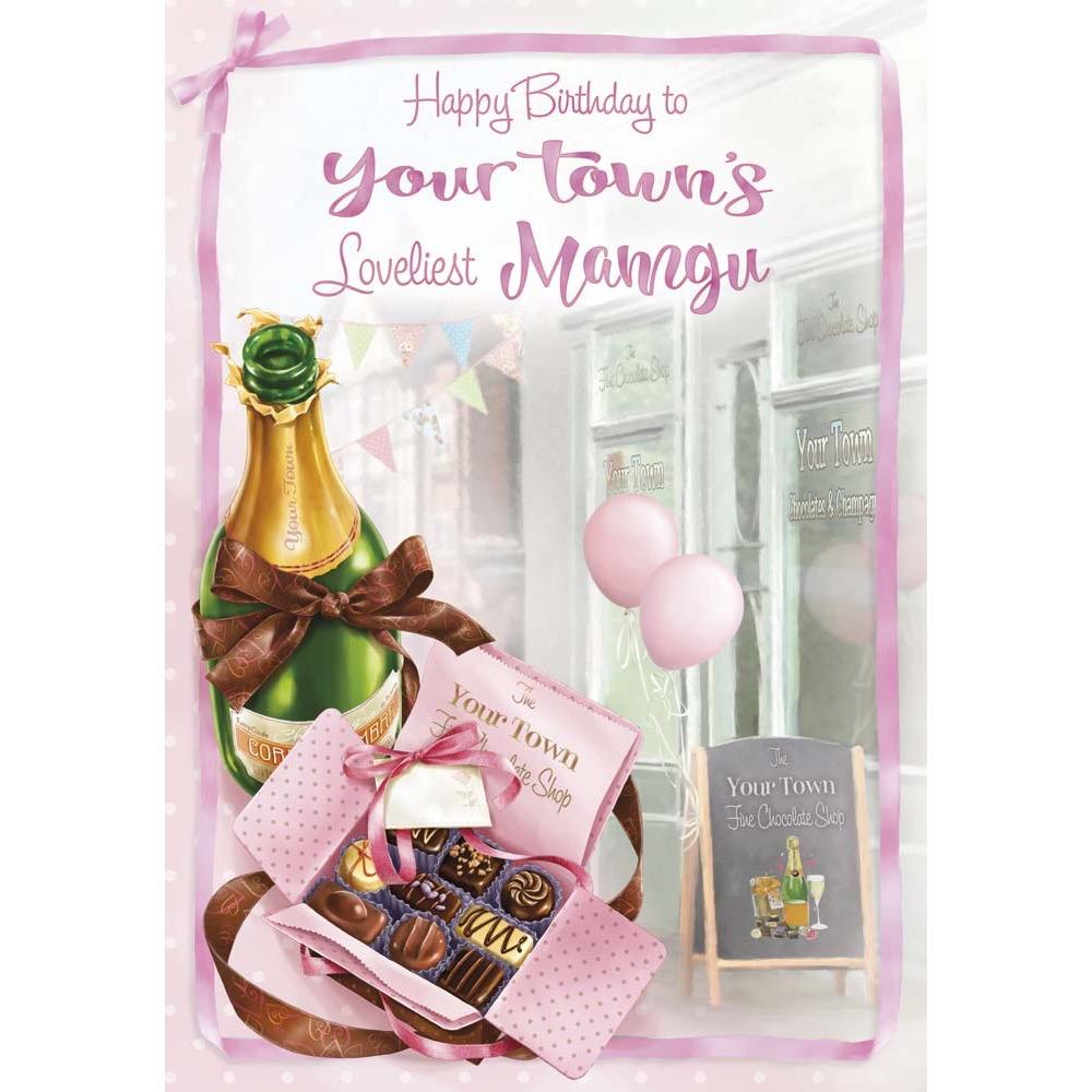 classic birthday card for a mamgu with a colourful realistic illustration