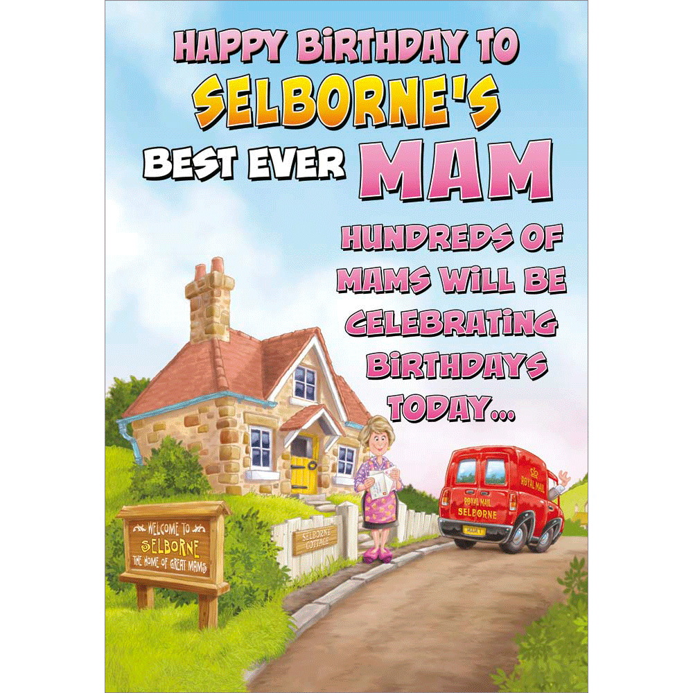 front of card showing a selection of different personalisations of this cartoon birthday card for a mam