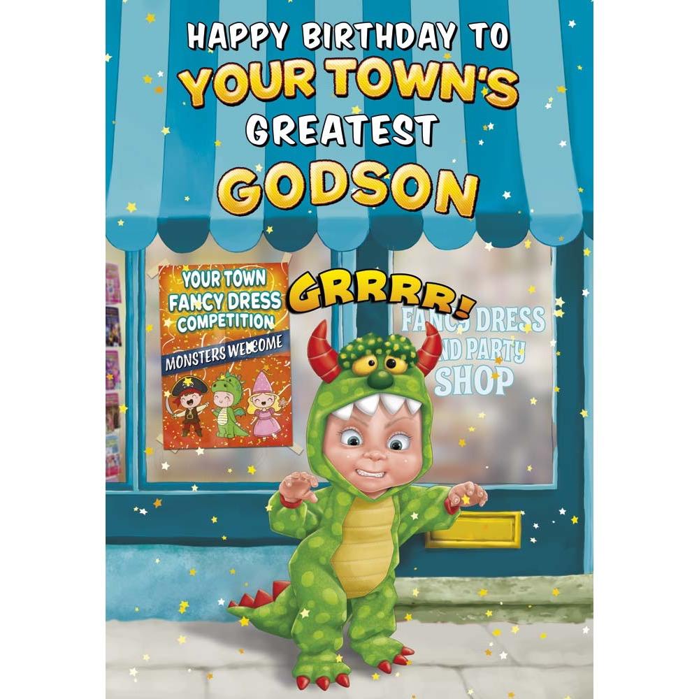 kids birthday card for a godson with a colourful great illustration