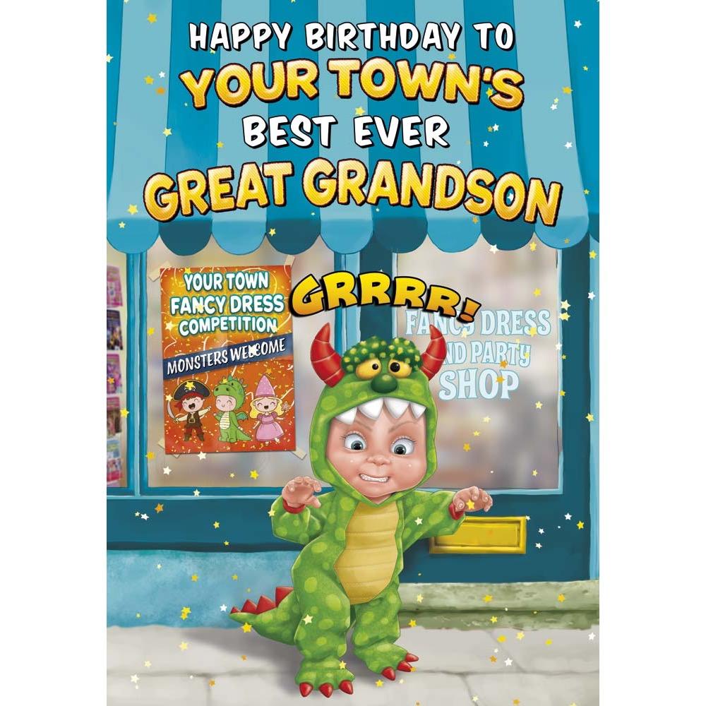 kids birthday card for a great grandson with a colourful great illustration