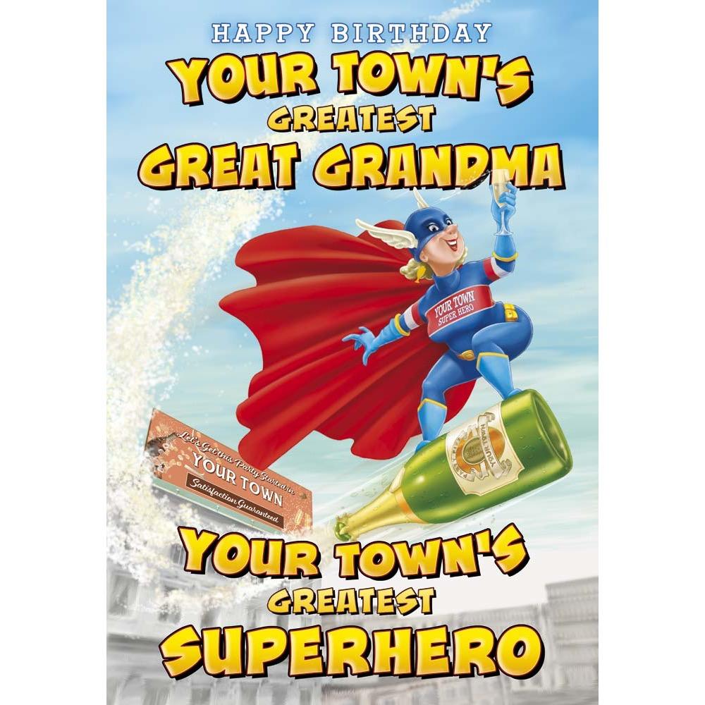 funny birthday card for a great grandma with a colourful cartoon illustration
