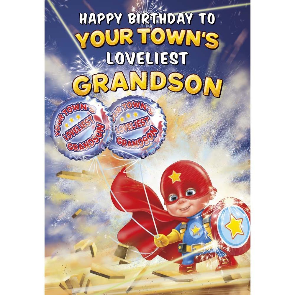 kids birthday card for a grandson with a colourful great illustration