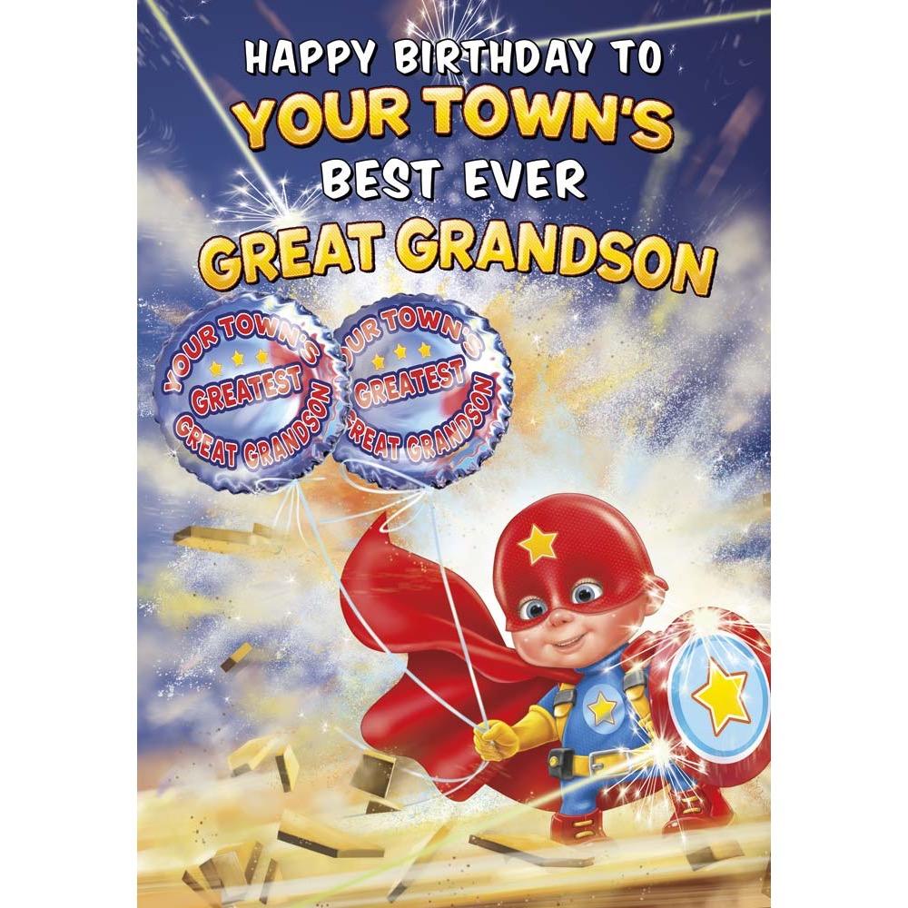 kids birthday card for a great grandson with a colourful great illustration
