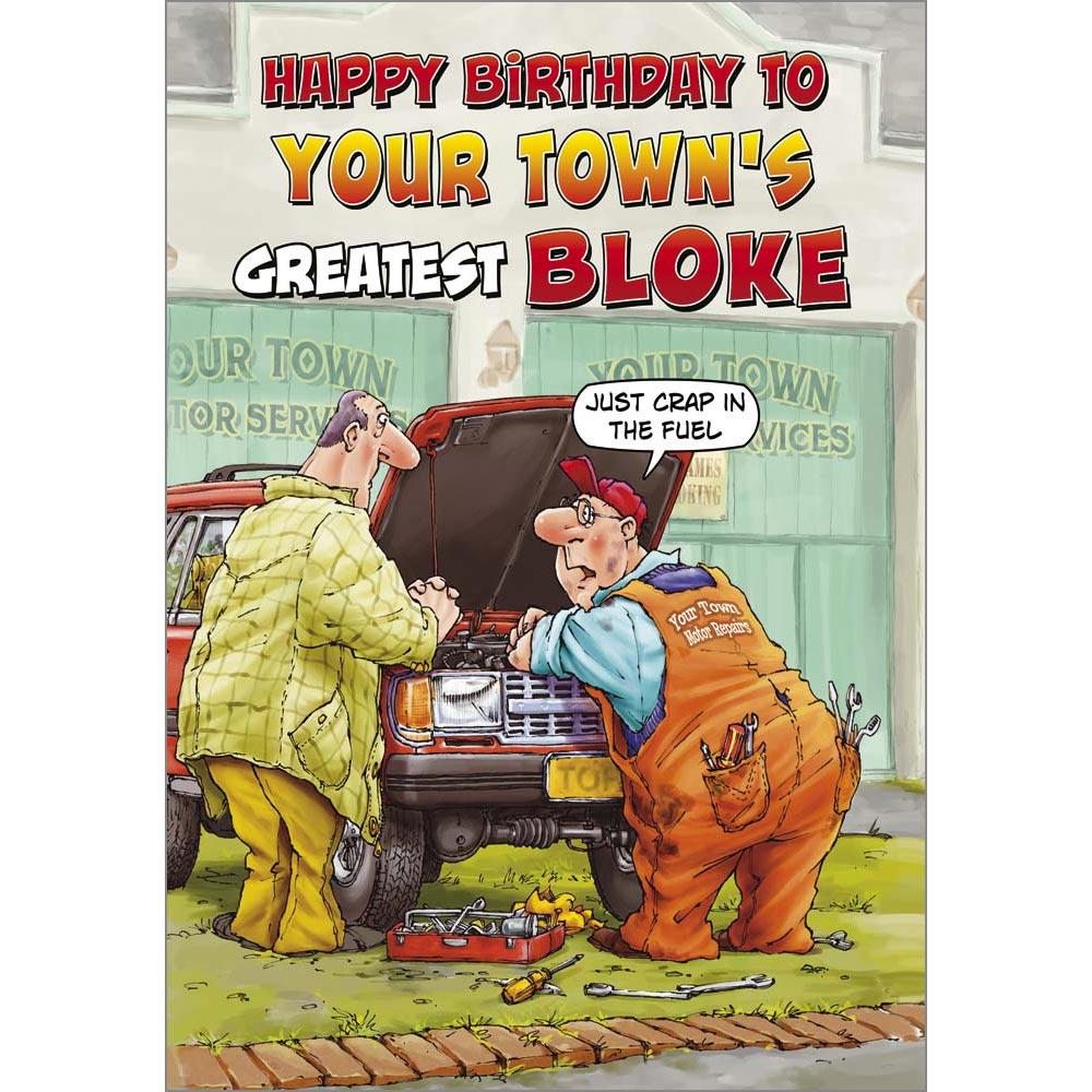 funny birthday card for a male with a colourful cartoon illustration