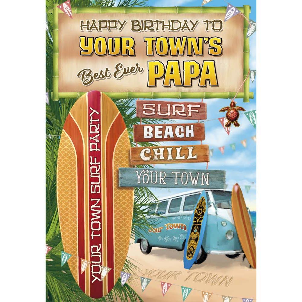 whimsical birthday card for a papa with a colourful whimsical illustration
