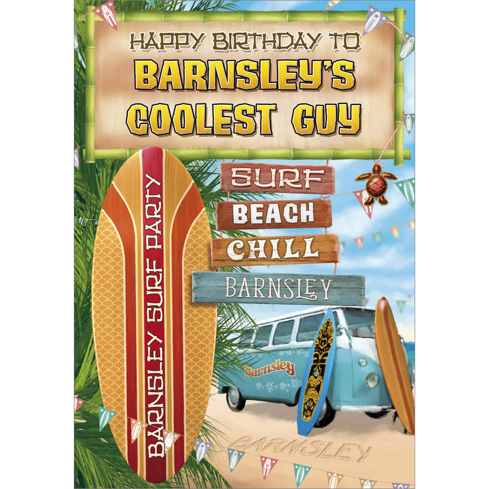 front of card showing a selection of different personalisations of this great birthday card for a male