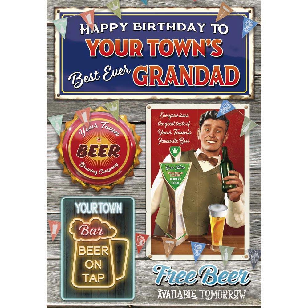 whimsical birthday card for a grandad with a colourful whimsical illustration