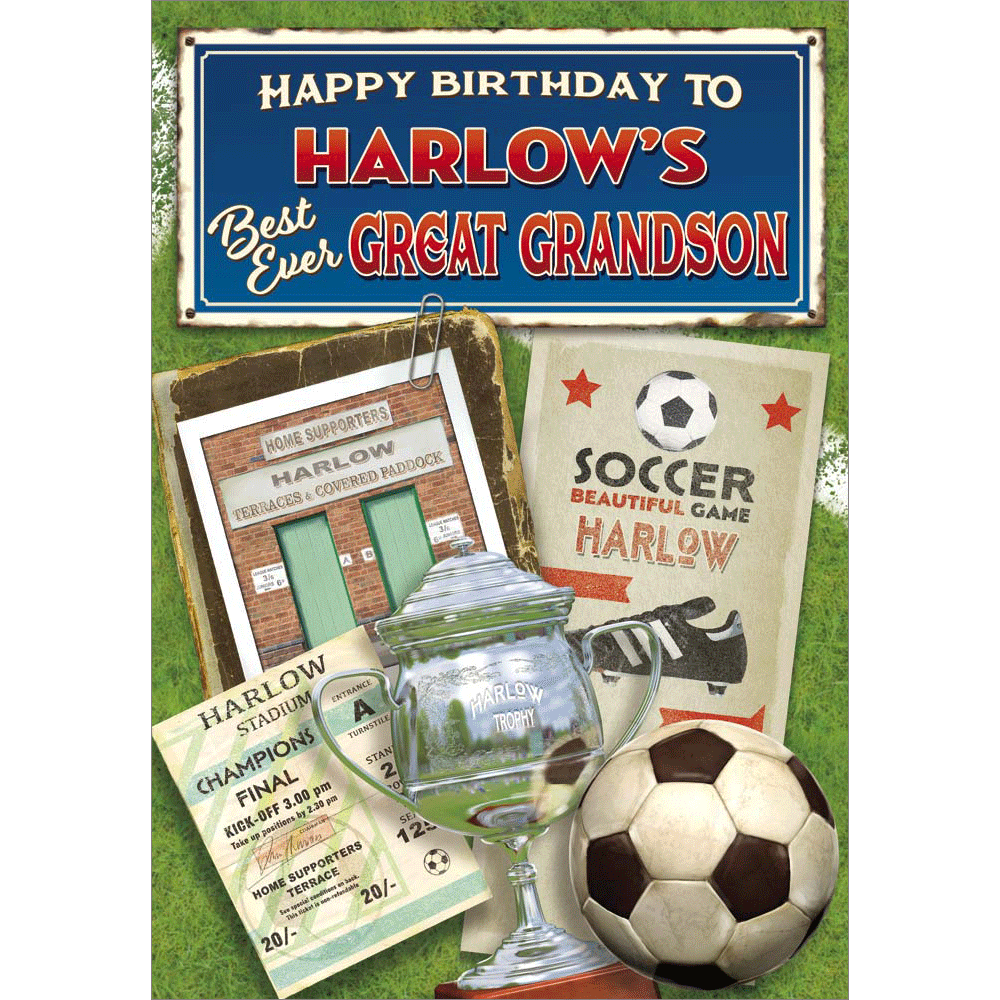 front of card showing a selection of different personalisations of this great birthday card for a great grandson
