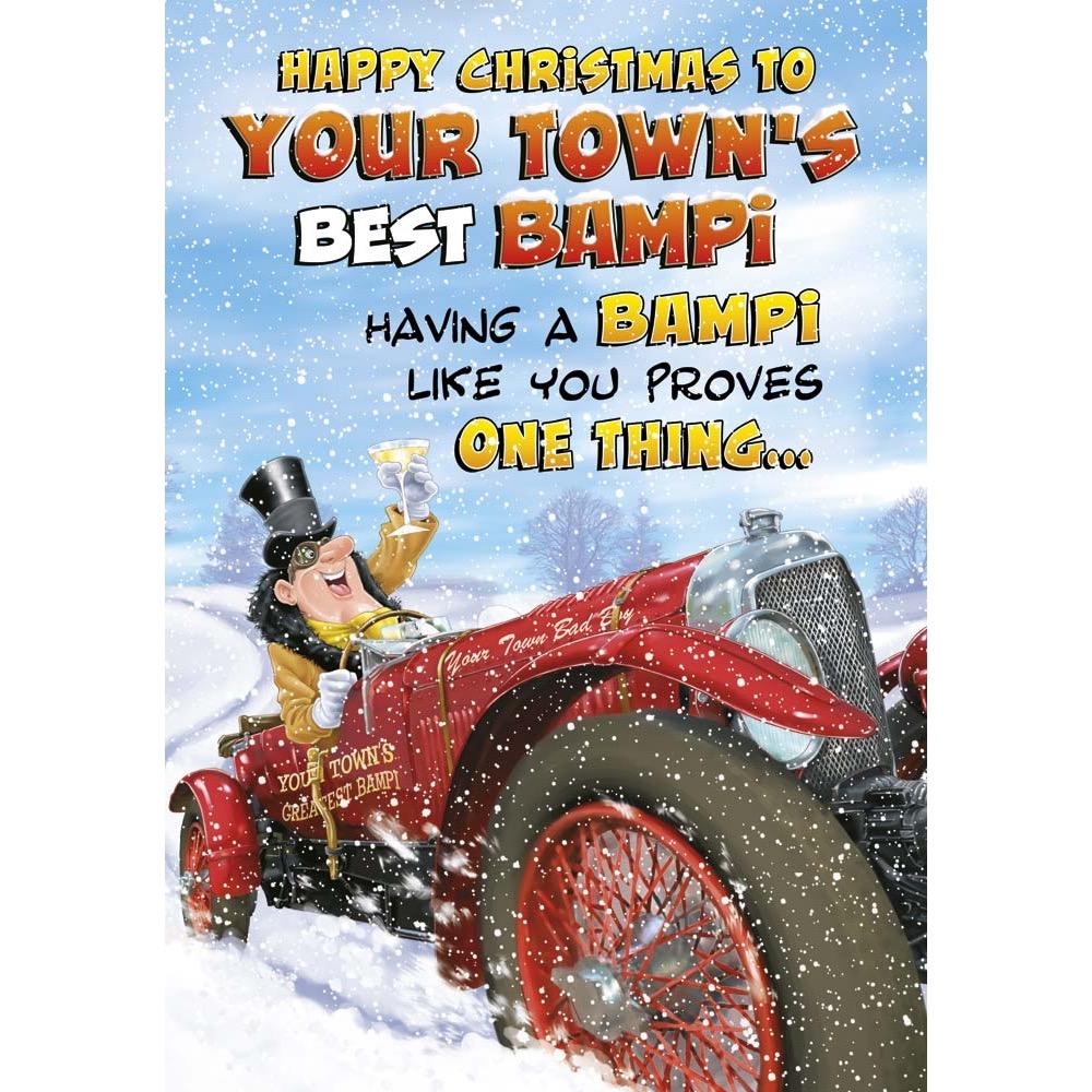 funny christmas card for a bampi with a colourful cartoon illustration