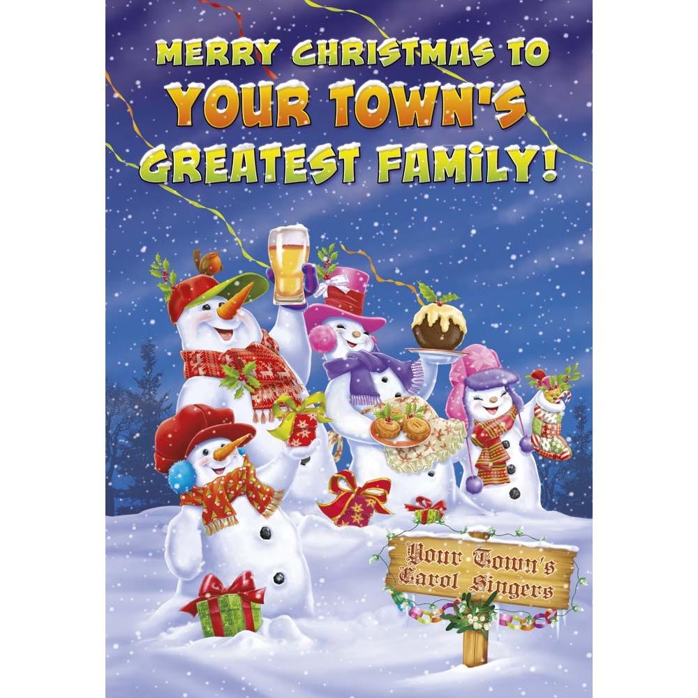 funny christmas card for a family with a colourful cartoon illustration