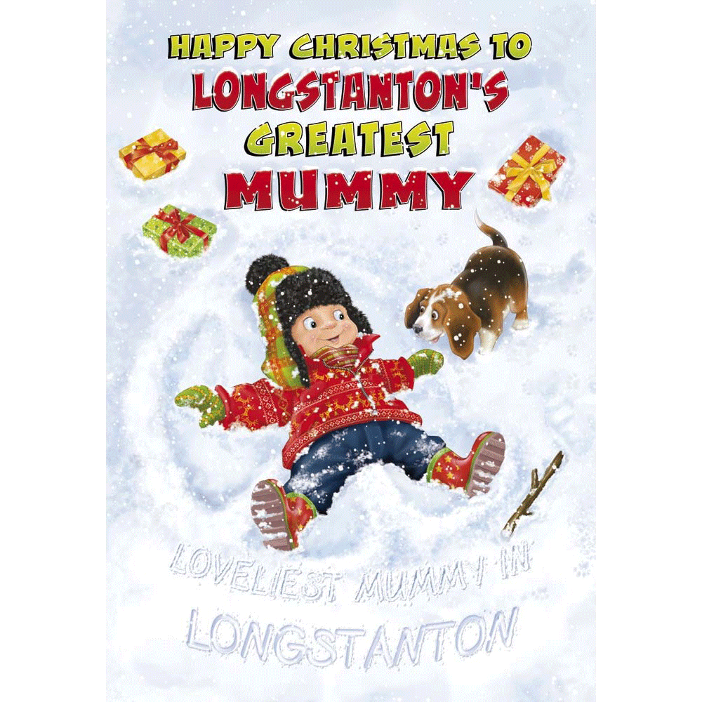front of card showing a selection of different personalisations of this cartoon christmas card for a mummy