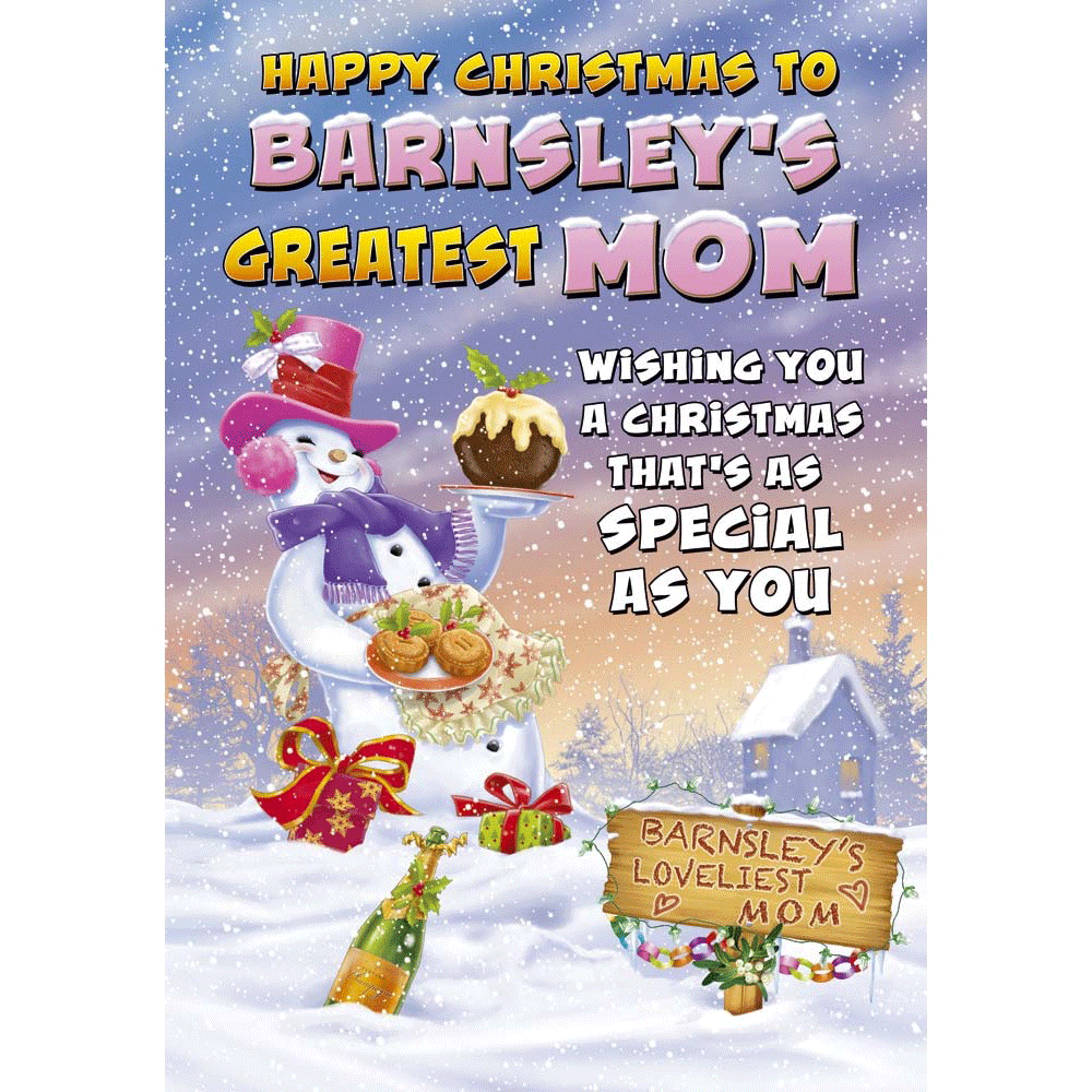 front of card showing a selection of different personalisations of this cartoon christmas card for a mom