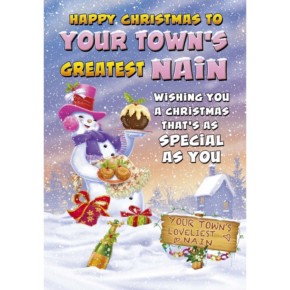 funny christmas card for a nain with a colourful cartoon illustration