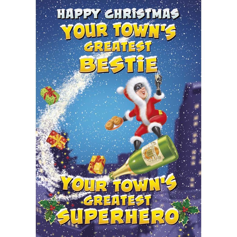 funny christmas card for a female friend with a colourful cartoon illustration